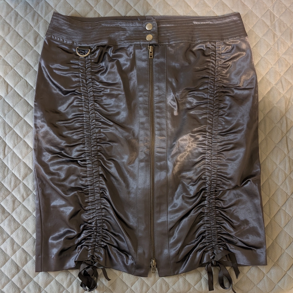Bebe Shimmering Gunmetal Ruched Pencil Skirt - Size 10